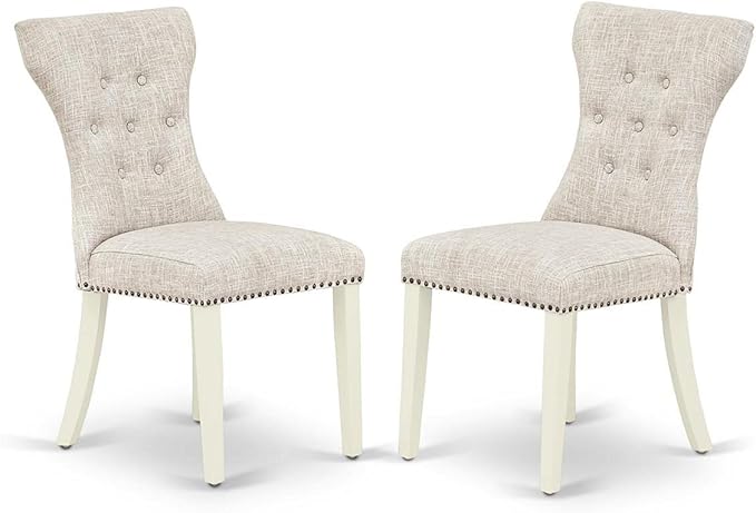 East West Furniture HLGA3-LWH-35 3 Piece Dining Room Table Set Contains a Round Kitchen Table with Pedestal and 2 Doeskin Linen Fabric Parsons Dining Chairs, 42x42 Inch, Linen White
