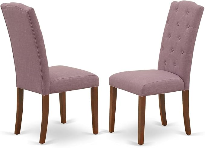 East West Furniture DLCE5-MAH-10 5 Piece Dining Room Table Set Includes a Round Kitchen Table with Dropleaf and 4 Dahlia Linen Fabric Parson Dining Chairs, 42x42 Inch, Mahogany