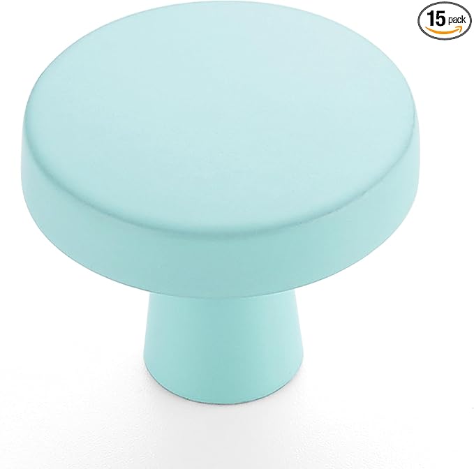 Ravinte 15 Pack Drawer Pulls 1-1/4 Inch Green Kitchen Cabinet Knobs Solid Round Dresser Handles for Simple Cupboard Hardware