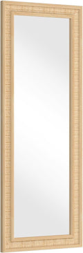 Rattan Wall Mirror with Wooden Framed 18 X 48 inch Farmhouse Rectangle Wood Mirror for Modern Decorative Bathroom, Living Room, Entryway, Bedroom