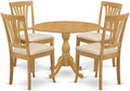 East West Furniture DMAV5-OAK-C 5 Piece Kitchen Table Set for 4 Includes a Round Dining Table with Dropleaf and 4 Linen Fabric Dining Room Chairs, 42x42 Inch, Oak
