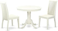 East West Furniture ANIP3-LWH-W 3 Piece Modern Dining Table Set Contains a Round Kitchen Table with Pedestal and 2 Dining Room Chairs, 36x36 Inch, Linen White