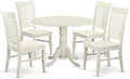 East West Furniture DLWE5-WHI-W 5 Piece Dining Table Set for 4 Includes a Round Kitchen Table with Dropleaf and 4 Dining Room Chairs, 42x42 Inch, Linen White