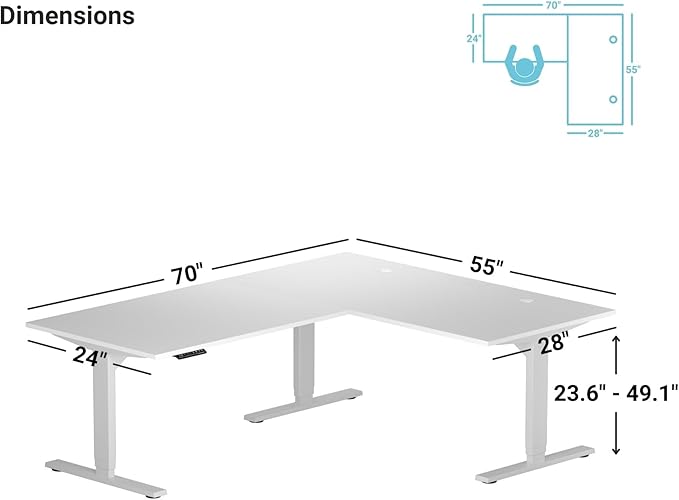 Progressive Desk Height Adjustable Computer Standing Desk - L Shaped 70" x 55" Corner Electric Stand Up Rising Workstation - Dark Cherry, Gray Frame