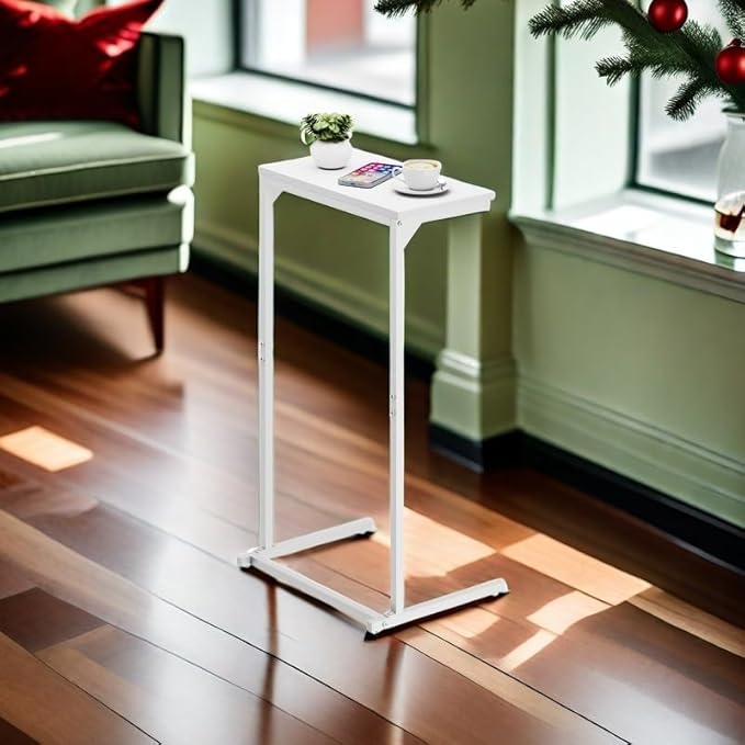 TUTOTAK C Shaped End Table, Small Side Table, 28.7 inch Tall Couch Table, Sofa Table, Living Room, Bed Room, White TB01BW071