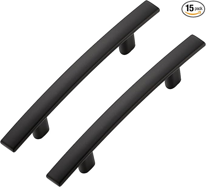 15 Pack Cabinet Handles 3" Hole Center - Curved Cabinet Pulls Black Drawer Pulls for Kitchen Cupboard Solid Hardware for Dresser Drawer Arch Hardware
