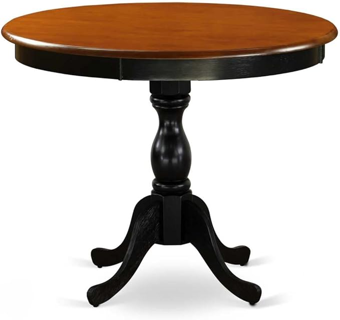 East West Furniture AMPF5-BCH-W 5 Piece Kitchen Table & Chairs Set Includes a Round Dining Room Table with Pedestal and 4 Dining Chairs, 36x36 Inch, Black & Cherry