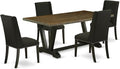 East West Furniture V677FL624-5 5 Piece Dining Set Includes a Rectangle Dining Room Table with V-Legs and 4 Black Linen Fabric Upholstered Parson Chairs, 40x72 Inch, Multi-Color