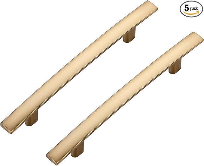 5 Pack Cabinet Handles 4" Hole Center - Curved Cabinet Pulls Champagne Bronze Drawer Pulls for Kitchen Cupboard Solid Handles for Dresser Drawer Arch Closet Hardware