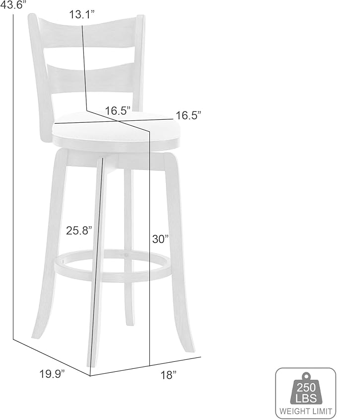 Armen Living Blair 30 in. Matte White Bar Height Rubberwood Swivel Barstool with Fog Fabric Seat - Set of 3