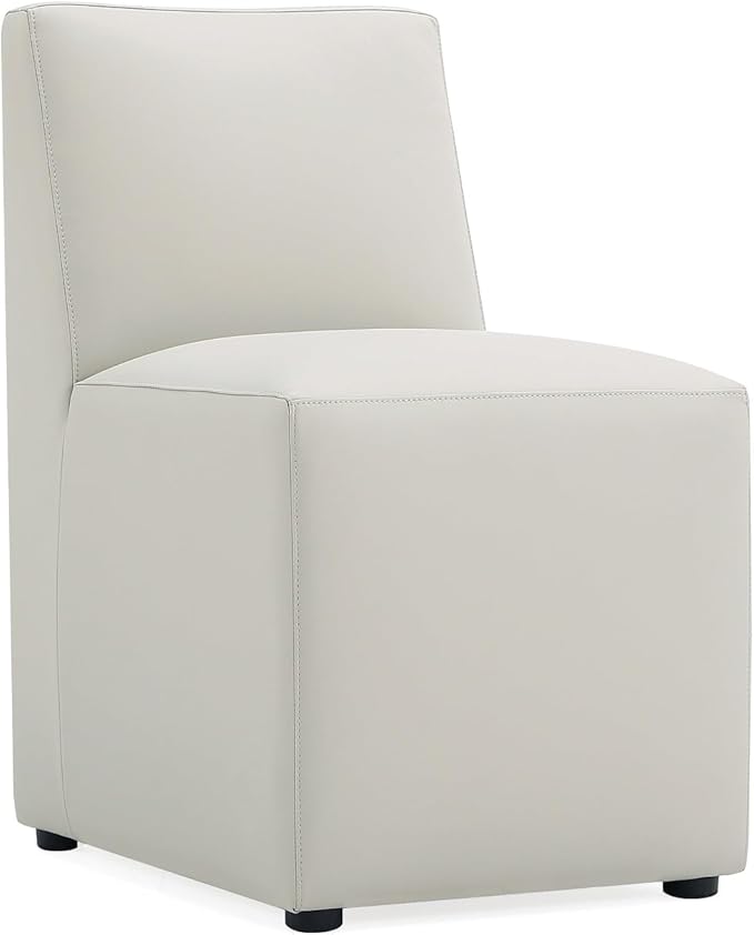 Manhattan Comfort Anna Square Modern Dining Chair with Head to Toe Faux Leather Upholstery and Plastic Foot Padding, Luxury Accent Furniture, Set of 2, Stone Grey