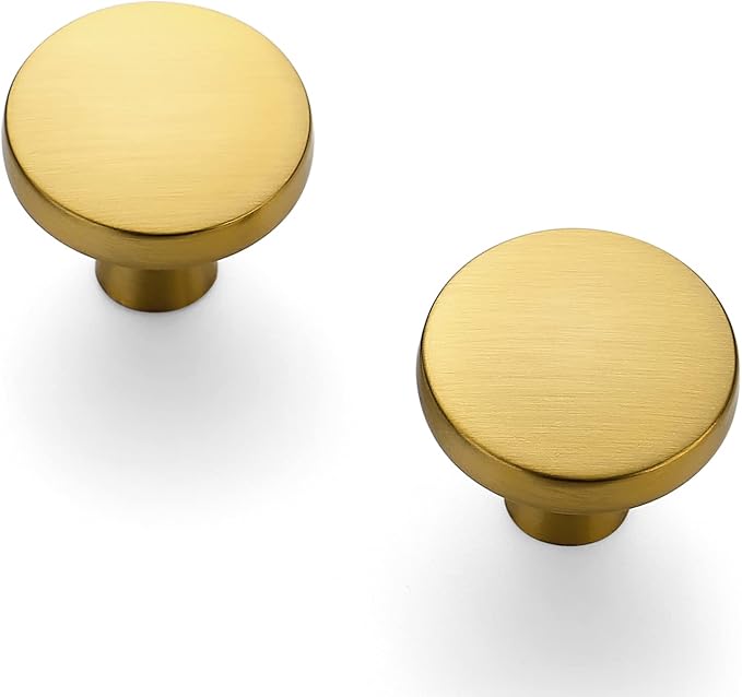 Ravinte 30Pack Drawer Pulls 1-1/4 Inch Kitchen Cabinet Knobs Solid Brushed Brass Round Dresser Drawer Knobs Gold Dresser Knobs Drawer Knobs Simple Cabinet Hardware for Cupboard Drawer Pulls