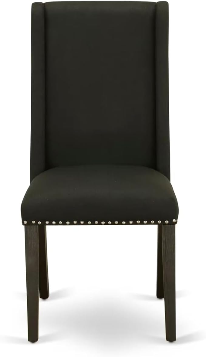 East West Furniture V677FL624-9 9 Piece Kitchen Table Set Includes a Rectangle Dining Table with V-Legs and 8 Black Linen Fabric Parsons Dining Chairs, 40x72 Inch, Multi-Color