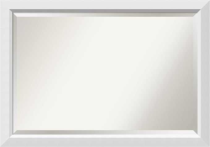 Amanti Art White Bathroom Mirror for Over Sink, 28x40 Blanco White Rectangle Vanity Mirror, Large Modern Contemporary Wood Frame, Hangs Horizonally and Vertically, Bathroom Wall Decor, Beveled Edge