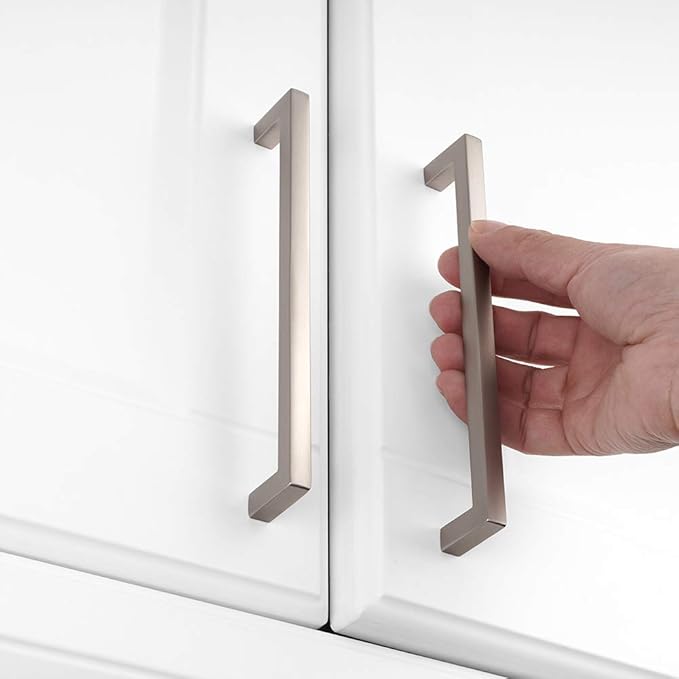 KOOFIZO 30-Pack Solid Square Bar Cabinet Handle - Brushed Nickel Furniture Pull, 6.3 Inch/160mm Screwhole Distance for Kitchen Cupboard Door, Bedroom Dresser Drawer, Bathroom Wardrobe Hardware