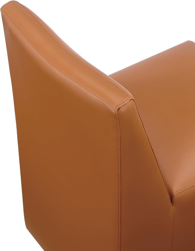 Manhattan Comfort Anna Square Modern Dining Chair with Head to Toe Faux Leather Upholstery and Plastic Foot Padding, Luxury Accent Furniture, Set of 1, Saddle