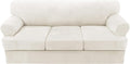 H.VERSAILTEX Sofa Cover 4 Piece T Cushion Sofa Slipcovers Thick Velvet Couch Cover Stretch T Cushion Sofa Covers for 3 Cushion Couch with 3 Individual T Cushion Covers, Porcelain