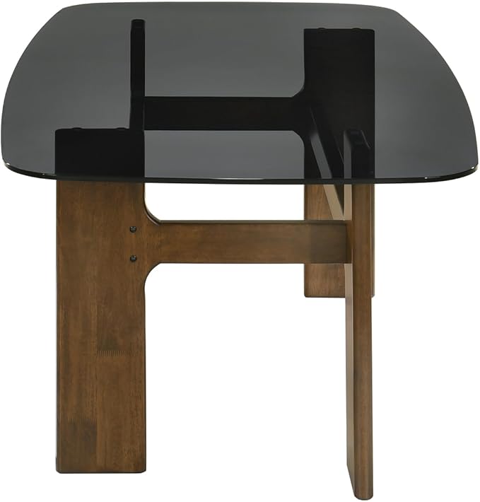 Armen living Ileena Mid-Century Modern 7-Piece Wood Dining Set in Walnut with Tempered Glass Top