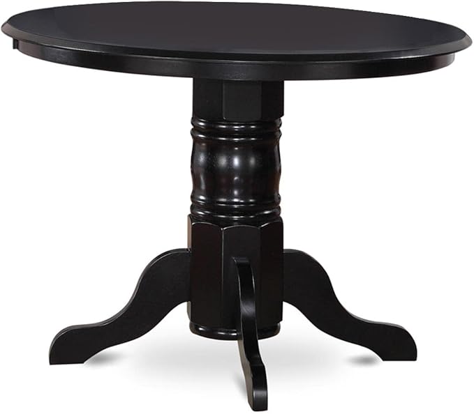 East West Furniture SHCL3-BLK-C 3 Piece Modern Dining Table Set Contains a Round Kitchen Table with Pedestal and 2 Linen Fabric Kitchen Dining Chairs, 42x42 Inch, Black