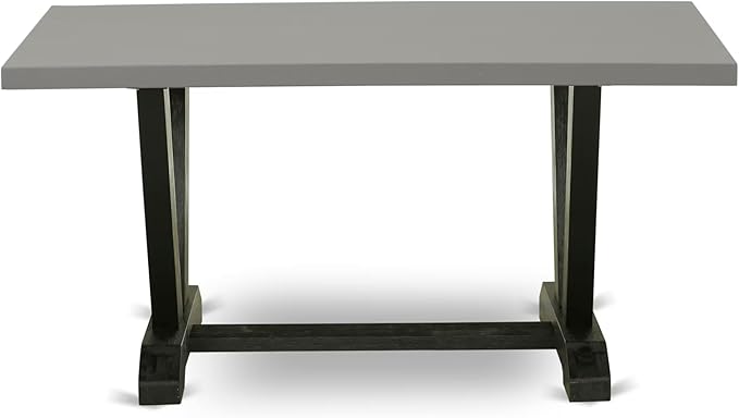 East West Furniture V696DR124-6 6 Piece Kitchen Table Set Contains a Rectangle Dining Table with V-Legs and 4 Black Color Linen Fabric Parson Chairs with a Bench, 36x60 Inch, Multi-Color