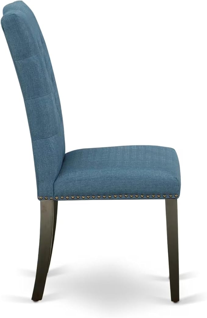 East West Furniture V677EL121-5 5 Piece Modern Dining Table Set Includes a Rectangle Wooden Table with V-Legs and 4 Blue Linen Fabric Parsons Dining Chairs, 40x72 Inch, Multi-Color