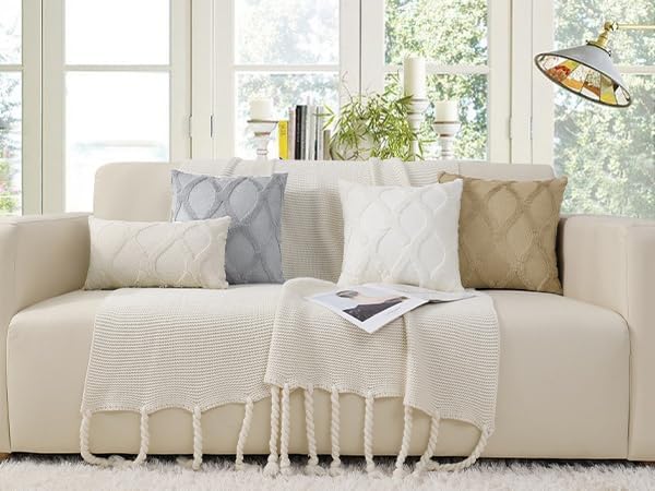 decorUhome Throw Pillow Covers 16x16 Inch Set of 2, Soft Plush Faux Fur Wool Pure White Couch Pillow Covers, Decorative Neutral Pillow Cases for Bed Sofa Living Room Home Decor