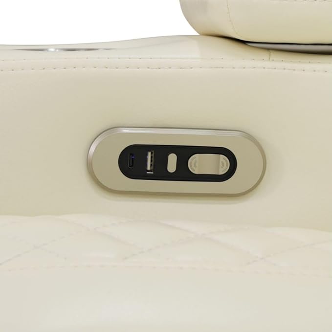 Electric Power Recliner Chair/Loveseat/Sofa Living Room, Comfy Home Theater Breathing Leather Seating with USB 2.0 Charging Ports, LED Light Strips, Fold-Down Table & Cupholders (White-2)