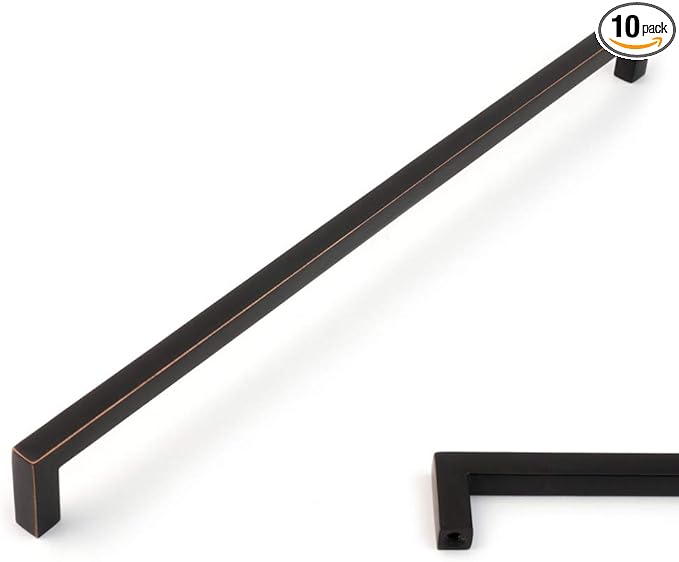 KOOFIZO Solid Square Bar Cabinet Handle - Oil Rubbed Bronze Furniture Pull, 12.6 Inch/320mm Screwhole Distance, 10-Pack for Kitchen Cupboard Door, Bedroom Dresser Drawer, Bathroom Hardware