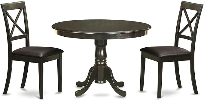 East West Furniture HLBO3-CAP-LC 3 Piece Dining Table Set for Small Spaces Contains a Round Dining Room Table with Pedestal and 2 Faux Leather Upholstered Chairs, 42x42 Inch, Cappuccino