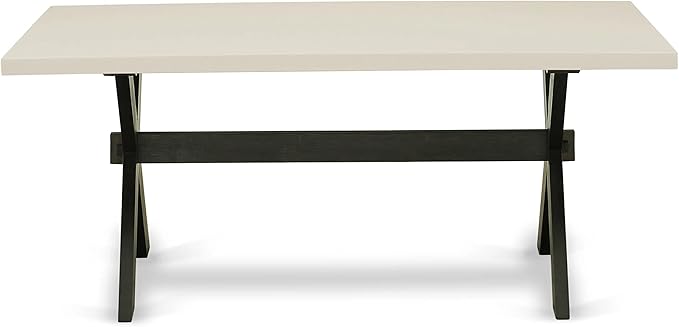 East West Furniture X627FL624-6 6 Piece Dining Room Set Contains a Rectangle Dining Table with X-Legs and 4 Black Linen Fabric Parson Chairs with a Bench, 40x72 Inch, Multi-Color
