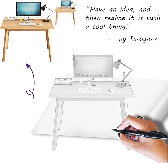 IOTXY Simple Wooden Writing Desk - Modern Minimalist Style PC Laptop Computer Workbench with Solid Wood Legs, 55" W Home Office Work Table for TV Stand Music Video Live Broadcast Workstation, Oak