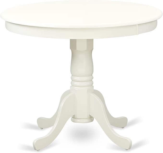 East West Furniture ANEN5-LWH-06 5 Piece Dining Room Furniture Set Includes a Round Kitchen Table with Pedestal and 4 Dark Shitake Linen Fabric Parsons Dining Chairs, 36x36 Inch, Linen White
