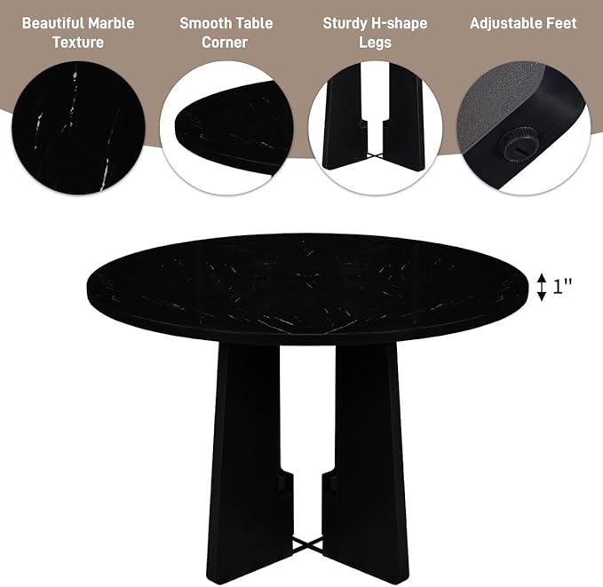 Merax 5-Piece Round Dining Table Set, Modern 4 Upholstered Chairs for Living,Kitchen Room, 43 Inch, Beige+Black
