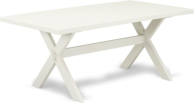 East West Furniture X027AB264-7 7 Piece Dining Set Consist of a Rectangle Dining Room Table with X-Legs and 6 White Faux Leather Upholstered Parson Chairs, 40x72 Inch, Multi-Color