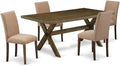 East West Furniture X777AB747-5 5 Piece Dining Table Set for 4 Includes a Rectangle Kitchen Table with X-Legs and 4 Light Sable Linen Fabric Parsons Dining Chairs, 40x72 Inch, Multi-Color
