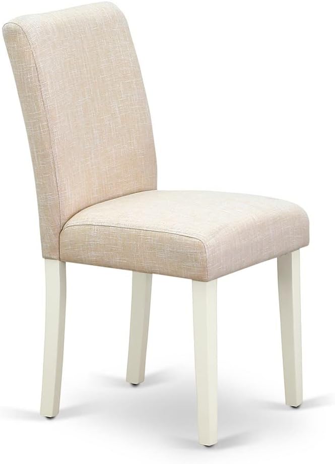 East West Furniture LGAB7-LWH-02 7 Piece Kitchen Table Set Consist of a Rectangle Dining Table with Butterfly Leaf and 6 Light Beige Linen Fabric Parson Chairs, 42x84 Inch, Linen White