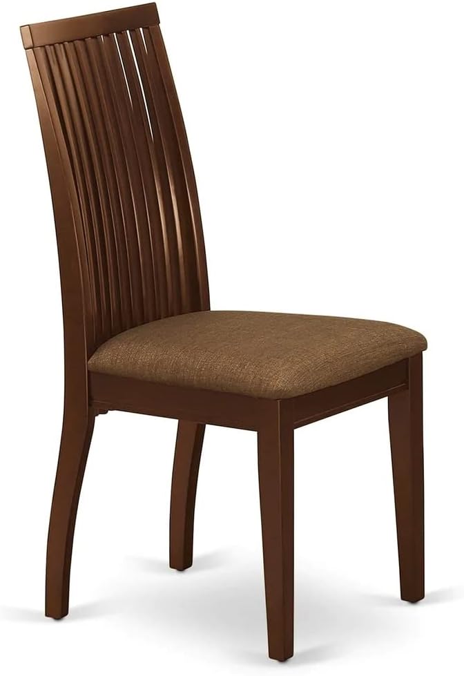 East West Furniture DMIP5-MAH-C 5 Piece Kitchen Table & Chairs Set Includes a Round Dining Room Table with Dropleaf and 4 Linen Fabric Upholstered Chairs, 42x42 Inch, Mahogany