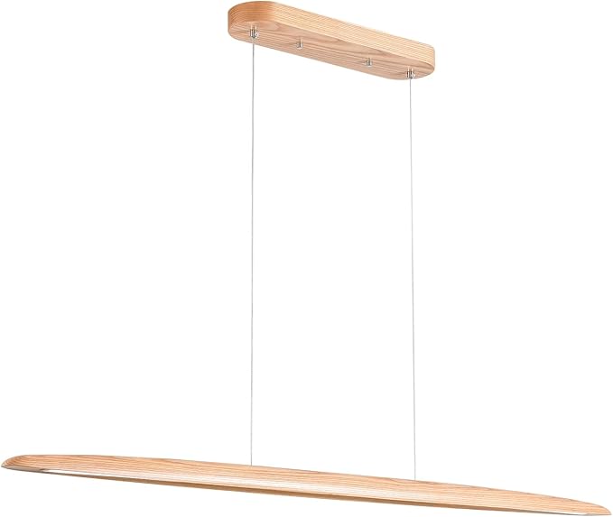 59" 40W Wood LED Linear Pendant Light Fixture Led Dining Room Light Dimmable Hanging Light Fixture for Dining Room Kitchen Island Pool Table Lights Natural Ash