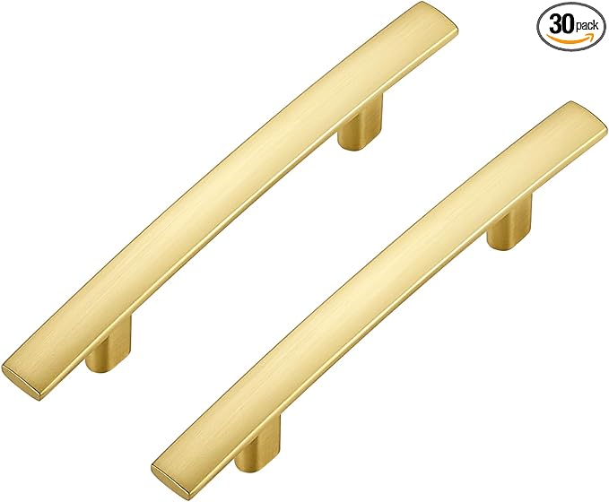30 Pack Cabinet Handles 3" Hole Center - Curved Cabinet Pulls Brushed Brass Drawer Pulls for Kitchen Cupboard Solid Handles for Dresser Drawer Arch Closet Hardware