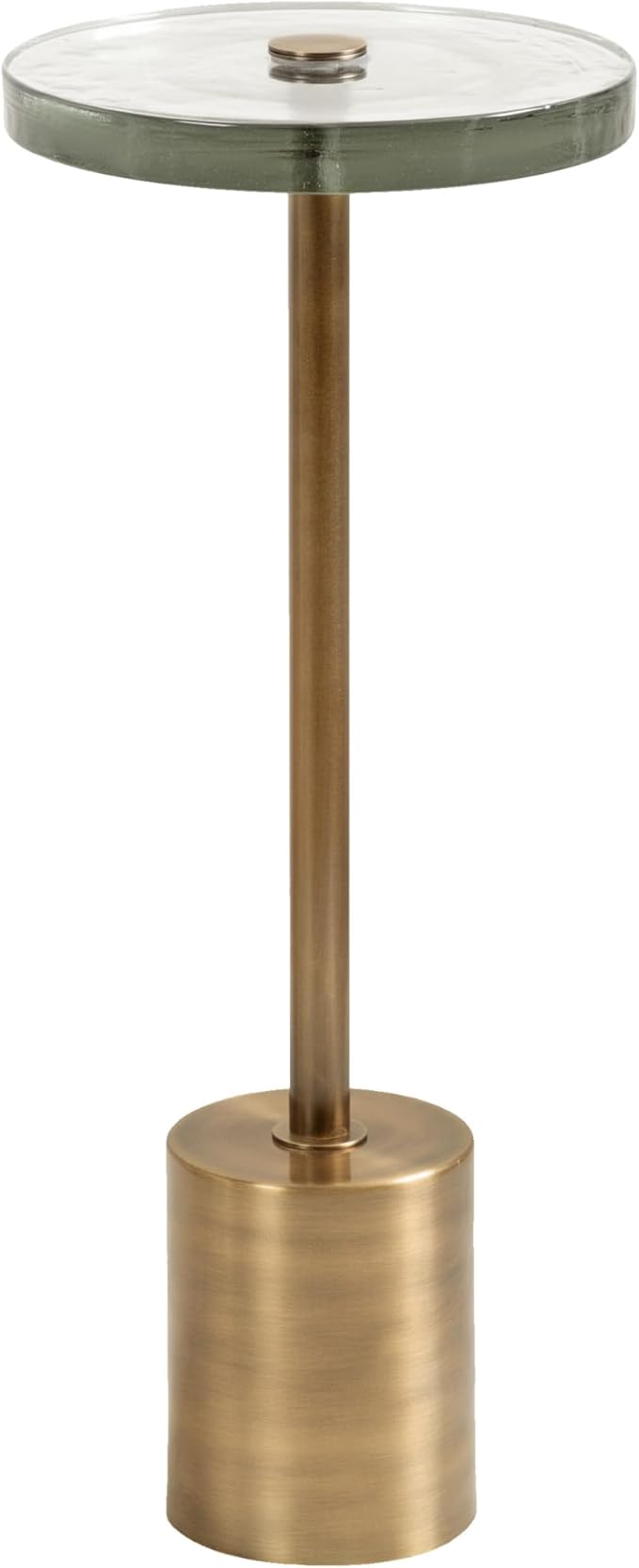Kate and Laurel Xyler Modern Round Metal and Glass Drink Table, 10 x 10 x 24, Clear Glass and Antique Brass, Transitional Plant Pedestal Table for Use as Indoor Plant Stand or Small Bathtub Table