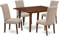 East West Furniture NOBR5-MAH-04 5 Piece Dinette Set Includes a Rectangle Dining Room Table with Butterfly Leaf and 4 Light Tan Linen Fabric Upholstered Chairs, 32x54 Inch, Mahogany