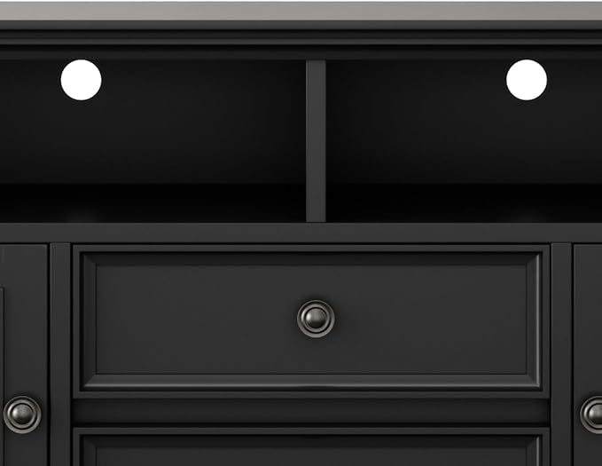 SIMPLIHOME Amherst 72-inch Wide Solid Wood TV Stand in Black, Transitional-Style Media Console for Living Room with Cable Management and Adjustable Shelves, Fits 80" TVs