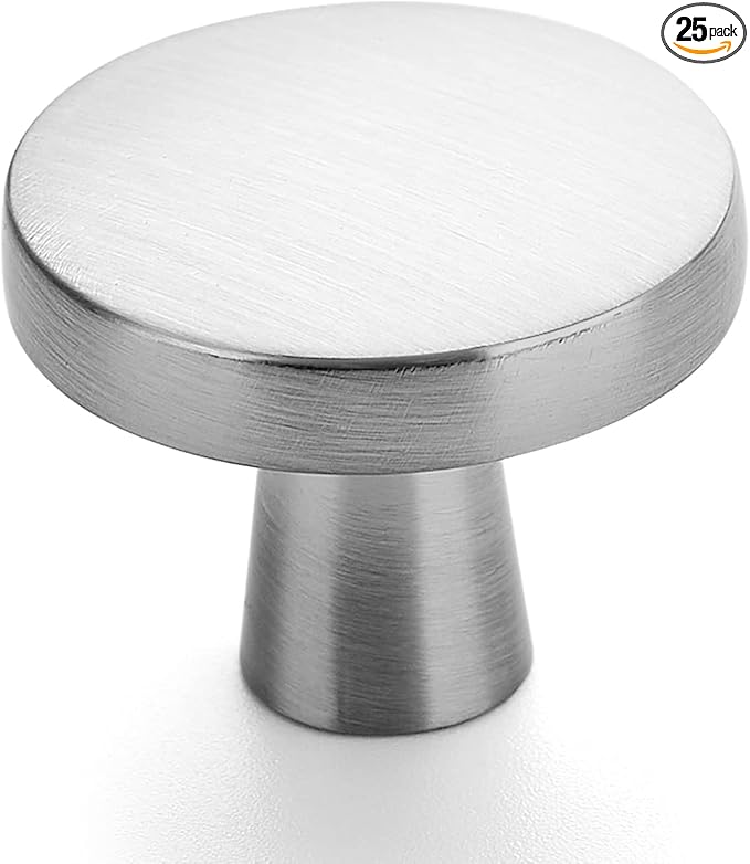 Ravinte 25 Pack Drawer Pulls 1-1/4 Inch Kitchen Cabinet Knobs Brushed Nickel Round Dresser Drawer Knobs Solid Dresser Knobs Drawer Knobs Simple Cabinet Hardware for Cupboard Drawer Pulls