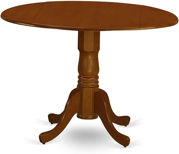 East West Furniture DLPO3-SBR-C 3 Piece Kitchen Table & Chairs Set Contains a Round Dining Room Table with Dropleaf and 2 Linen Fabric Upholstered Dining Chairs, 42x42 Inch, Saddle Brown
