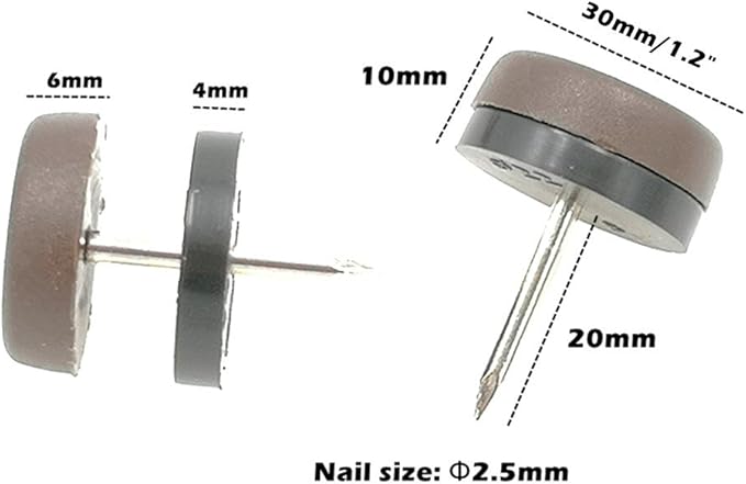 ALIMITOPIA 40pcs Furniture Glide Nail-in Thickened Nylon Chair Glide Slider Furniture Pad Floor Protector for Wooden Furniture Chair Tables Leg Feet(Φ30mm or 1.2";Brown)