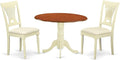 East West Furniture DLPL3-BMK-C 3 Piece Dining Room Furniture Set Contains a Round Kitchen Table with Dropleaf and 2 Linen Fabric Upholstered Dining Chairs, 42x42 Inch, Buttermilk & Cherry
