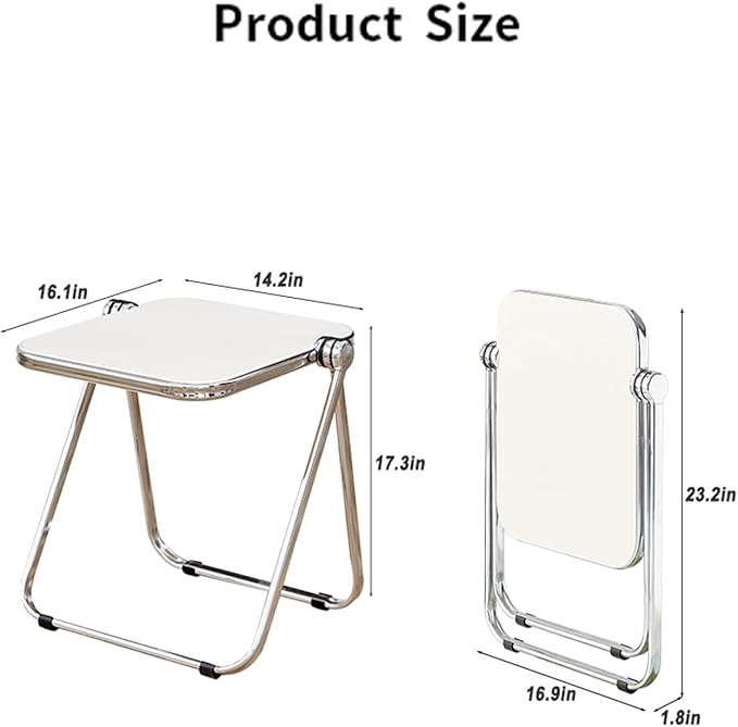 16.2" × 14.1" Acrylic Folding Table, Small Lightweight End Table for Living Room, Bedroom and Small Room, Sturdy Metal Frame with No Assembly Required, Space-Saving Storage Design (White)