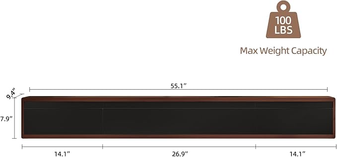 Floating TV Stand Matte Finish, 55'' Wall-Mounted TV Cabinet,Floating TV Console,Under TV Shelf with 3 Doors for Living Room Bedroom(Walnut+Black)