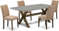 East West Furniture X797AB747-5 5 Piece Dinette Set for 4 Includes a Rectangle Dining Table with X-Legs and 4 Light Sable Linen Fabric Parson Dining Room Chairs, 40x72 Inch, Multi-Color