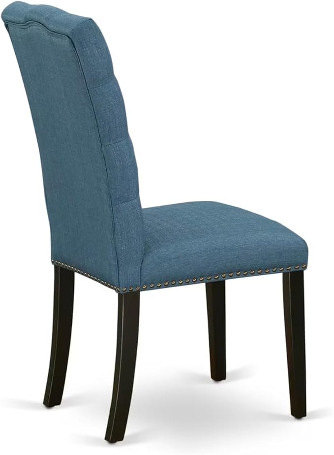 East West Furniture V627EL121-6 6 Piece Dining Table Set Contains a Rectangle Dining Room Table with V-Legs and 4 Blue Linen Fabric Parson Chairs with a Bench, 40x72 Inch, Multi-Color